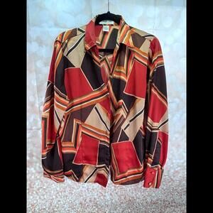 VTG JUDITH‎ HART COLLECTION Blouse Top Geometric Dark Chocolate Cayenne 14 EUC
